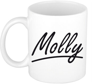 Bellatio Decorations Molly Naam koffiemok - beker - met sierlijke letters - wit - 300 ml - Cadeau - Dames