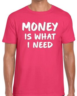 Bellatio Decorations Money is what i need tekst t-shirt roze voor heren 2XL