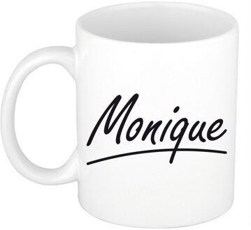 Bellatio Decorations Monique voornaam kado beker / mok sierlijke letters - gepersonaliseerde mok met naam - Naam mokken Multikleur