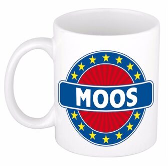 Bellatio Decorations Moos voornaam koffiemok - beker - wit/blauw - 300 ml - Cadeau - Heren - Collega - Vaderdag Multi