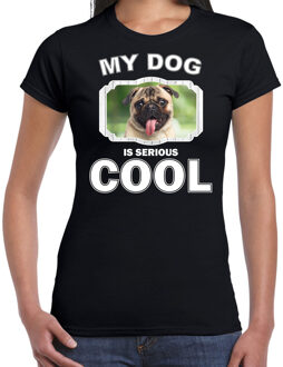 Bellatio Decorations Mopshond honden t-shirt my dog is serious cool zwart - dames - mopshonden liefhebber cadeau shirt 2XL