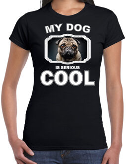 Bellatio Decorations Mopshond honden t-shirt my dog is serious cool zwart - dames - mopshonden liefhebber cadeau shirt 2XL