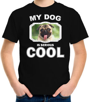 Bellatio Decorations Mopshond honden t-shirt my dog is serious cool zwart - kinderen - mopshonden liefhebber cadeau shirt L (146-152)