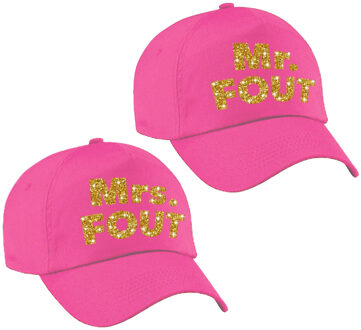Bellatio Decorations Mr. en MRS. FOUT petjes / baseballcaps - roze met goud - Dames en heren
