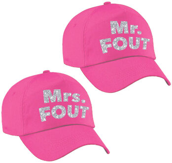 Bellatio Decorations Mr. en MRS. FOUT petjes / baseballcaps - roze met zilver - Dames en heren