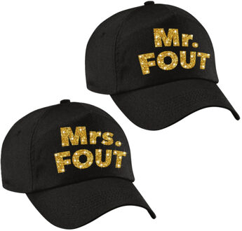 Bellatio Decorations Mr. en MRS. FOUT petjes / baseballcaps - zwart met goud - Dames en heren