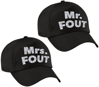 Bellatio Decorations Mr. en MRS. FOUT petjes / baseballcaps - zwart met zilver - Dames en heren