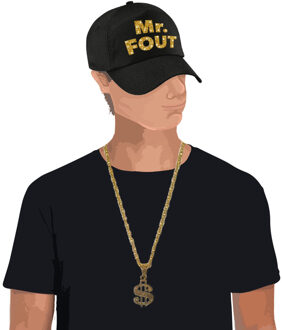 Bellatio Decorations Mr. FOUT baseballcap zwart/goud heren en een gouden dollarketting