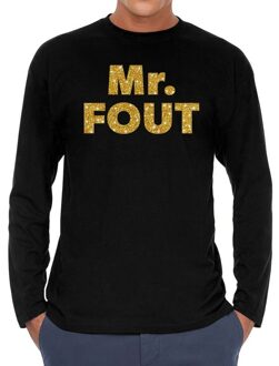 Bellatio Decorations Mr. Fout goud glitter long sleeve t-shirt zwart voor heren 2XL