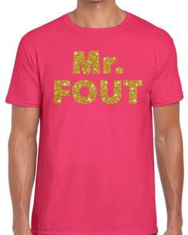 Bellatio Decorations Mr. Fout gouden glitter tekst t-shirt roze heren 2XL