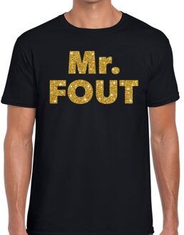 Bellatio Decorations Mr. Fout gouden glitter tekst - t-shirt - zwart - voor heren - Foute party feestkleding