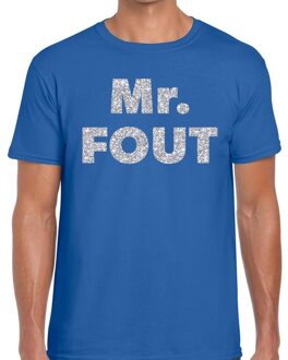 Bellatio Decorations Mr. Fout zilveren glitter tekst t-shirt blauw heren 2XL