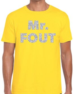 Bellatio Decorations Mr. Fout zilveren glitter tekst t-shirt geel heren L