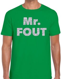 Bellatio Decorations Mr. Fout zilveren glitter tekst t-shirt groen heren 2XL