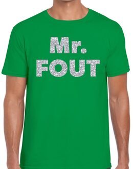Bellatio Decorations Mr. Fout zilveren glitter tekst t-shirt groen heren