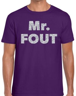 Bellatio Decorations Mr. Fout zilveren glitter tekst t-shirt paars heren 2XL