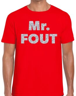 Bellatio Decorations Mr. Fout zilveren glitter tekst t-shirt rood heren 2XL