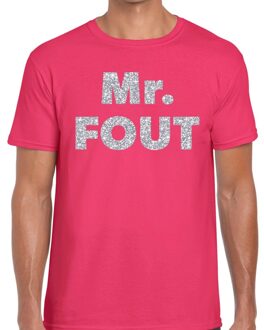 Bellatio Decorations Mr. Fout zilveren glitter tekst t-shirt roze heren 2XL