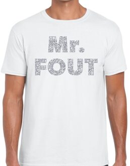 Bellatio Decorations Mr. Fout zilveren glitter tekst t-shirt wit heren 2XL