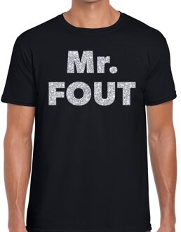 Bellatio Decorations Mr. Fout zilveren glitter tekst t-shirt zwart heren M