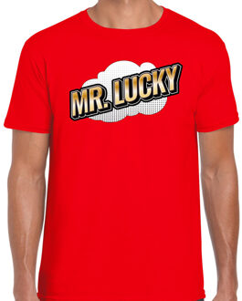 Bellatio Decorations Mr. Lucky fun tekst t-shirt voor heren rood in 3D effect