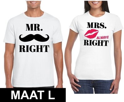 Bellatio Decorations Mr. Right  & Mrs. Always Right koppel t-shirts wit maat L