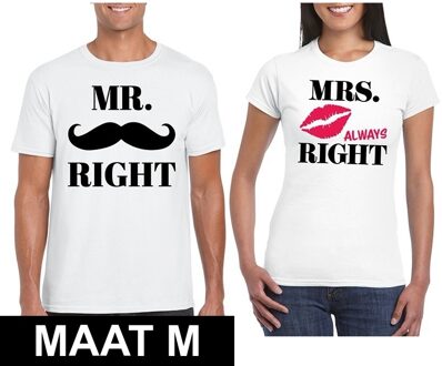 Bellatio Decorations Mr. Right & Mrs. Always Right koppel t-shirts wit maat M