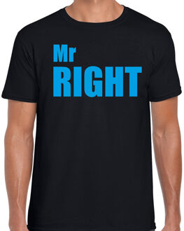 Bellatio Decorations Mr right t-shirt zwart met blauwe letters voor heren 2XL