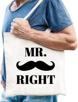 Bellatio Decorations Mr. Right tasje wit met snor heren Warm wit