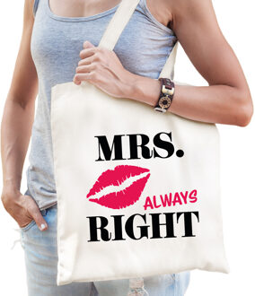 Bellatio Decorations Mrs. Always Right met lippen tasje wit dames - Feest Boodschappentassen