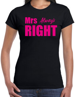 Bellatio Decorations Mrs always right t-shirt zwart met roze letters voor dames 2XL