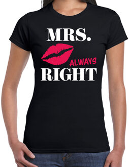 Bellatio Decorations Mrs always right t-shirt zwart met roze lippen voor dames L