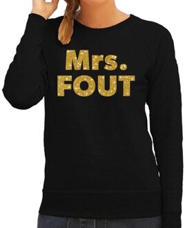 Bellatio Decorations Mrs. Fout gouden glitter tekst - sweater - voor dames - zwart - feestkleding