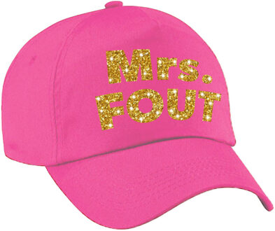 Bellatio Decorations Mrs. FOUT verkleed petje - baseballcap - roze - gouden bedrukking - dames - Foute party outfit