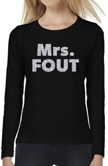 Bellatio Decorations Mrs. FOUT zilver glitter t-shirt long sleeve zwart voor dames 2XL