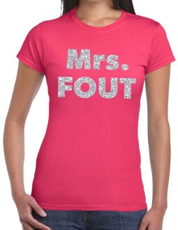 Bellatio Decorations Mrs. Fout zilver glitter tekst t-shirt roze dames 2XL