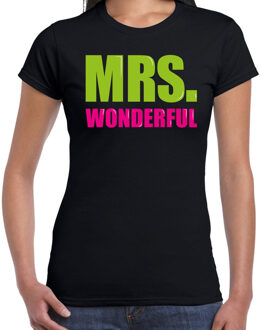 Bellatio Decorations Mrs. wonderful fun tekst t-shirt zwart dames 2XL