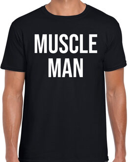 Bellatio Decorations Muscle man fun tekst verkleed t-shirt zwart voor heren - carnaval / feest shirt kleding / kostuum L