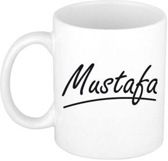 Bellatio Decorations Mustafa Naam koffiemok - beker - met sierlijke letters - wit - 300 ml - Cadeau - Heren