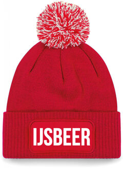 Bellatio Decorations Muts met pompon - IJsbeer tekst - unisex - one size - rood - wintermuts One size
