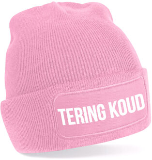 Bellatio Decorations Muts met tekst - Tering Koud - unisex - one size - roze - wintermuts - apres-ski muts