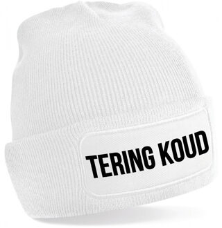 Bellatio Decorations Muts met tekst - Tering Koud - unisex - one size - wit - wintermuts - apres-ski muts One size
