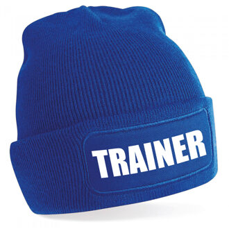 Bellatio Decorations Muts tekst trainer - blauw - voor volwassenen - Cadeau trainer / coach - wintermutsen