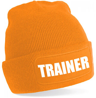 Bellatio Decorations Muts tekst trainer - oranje - voor volwassenen - Cadeau trainer / coach - wintermutsen One size