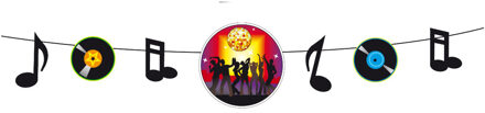 Bellatio Decorations Muziek thema slinger - 150 cm - papier/karton - Seventies/eighties - disco Multi