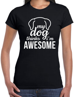 Bellatio Decorations My dog thinks I am awesome / Mijn hond vindt me geweldig honden t-shirt zwart voor dames XL