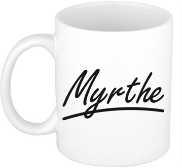 Bellatio Decorations Myrthe Naam koffiemok - beker - met sierlijke letters - wit - 300 ml - Cadeau - Dames