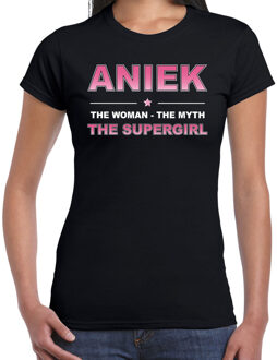 Bellatio Decorations Naam cadeau Aniek - The woman, The myth the supergirl t-shirt zwart - Shirt verjaardag/ moederdag/ pensioen/ geslaagd/ bedankt 2XL