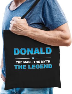 Bellatio Decorations Naam cadeau Donald - The man, The myth the legend katoenen tas - Boodschappentas verjaardag/ vader/ collega/ geslaagd