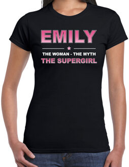 Bellatio Decorations Naam cadeau Emily - The woman, The myth the supergirl t-shirt zwart - Shirt verjaardag/ moederdag/ pensioen/ geslaagd/ bedankt 2XL